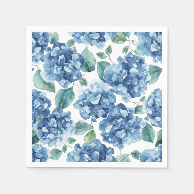 Servilleta De Papel Hydrangea Blues | Patrón de flores de acuarela en  (Anverso)