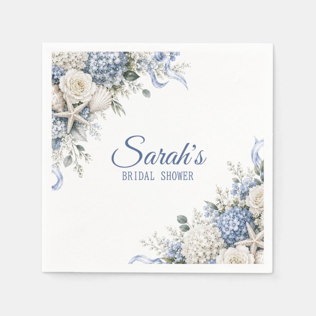 Servilleta De Papel Hydrangea Coastal Bridal Shower Personalizada (Anverso)