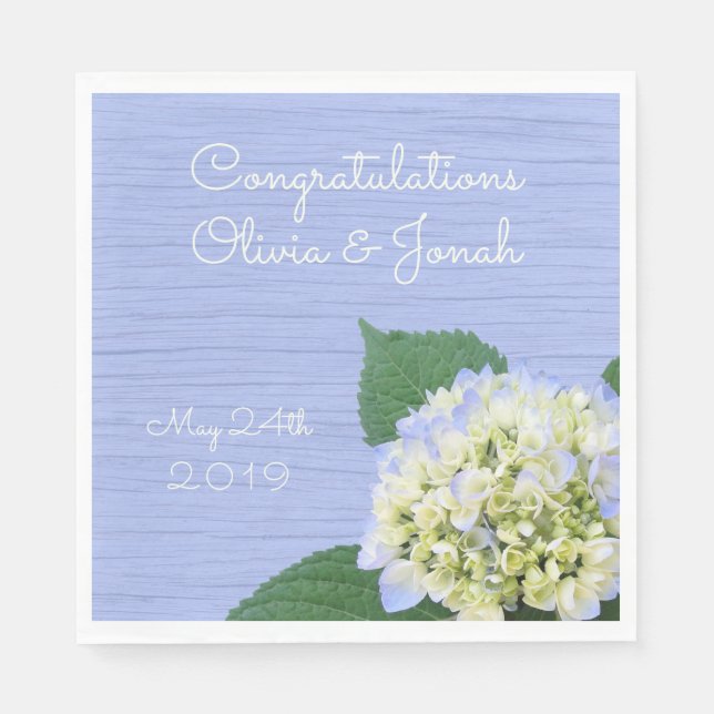 Servilleta De Papel Hydrangea Felicitaciones Boda de grano de madera (Anverso)
