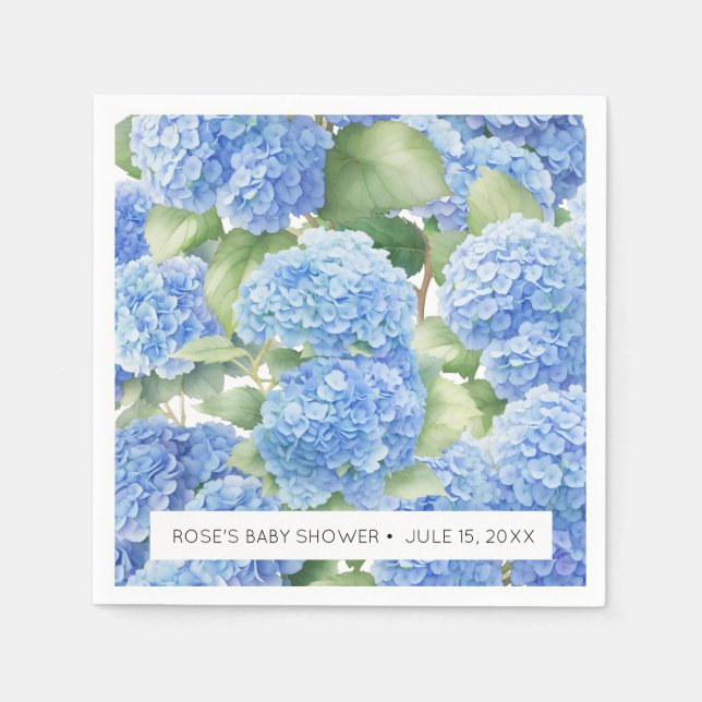Servilleta De Papel Hydrangea Flores azules es un niño Baby Shower (Anverso)