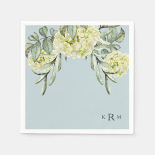 Servilleta De Papel Hydrangea Foliage Monograma Cóctel azul turbio