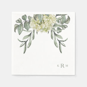 Servilleta De Papel Hydrangea Foliage Sage Monograma Cocktail Napkins