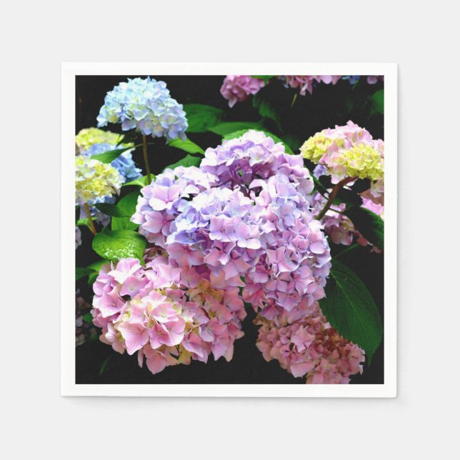 Servilleta De Papel Hydrangea garden, rosa, azul, violeta floral (Anverso)