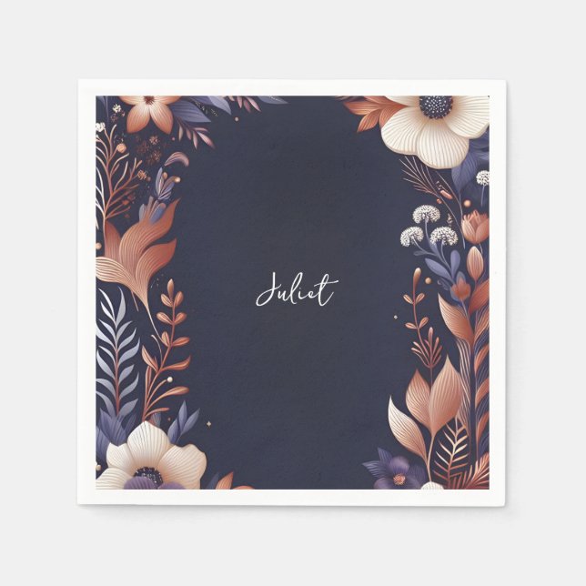 Servilleta De Papel Hydrangea Metallic Pure Navy Blue Bridal Shower (Anverso)