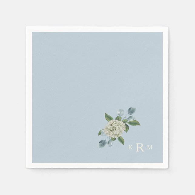 Servilleta De Papel Hydrangea Monogram Dusty Blue Cocktail (Anverso)