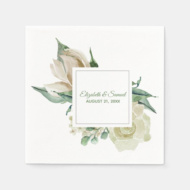 Servilleta De Papel Hydrangea Rosa Crema Marco de Acuarela Boda (Anverso)