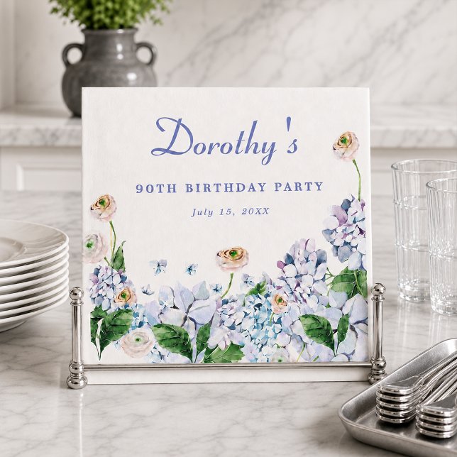 Servilleta De Papel Hydrangea Rosa Cumpleaños 90 Personalizado (Subido por el creador)