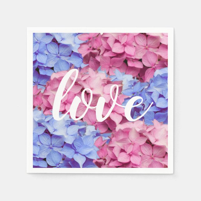 Servilleta De Papel Hydrangeas azul cielo rosa y bebé (Anverso)
