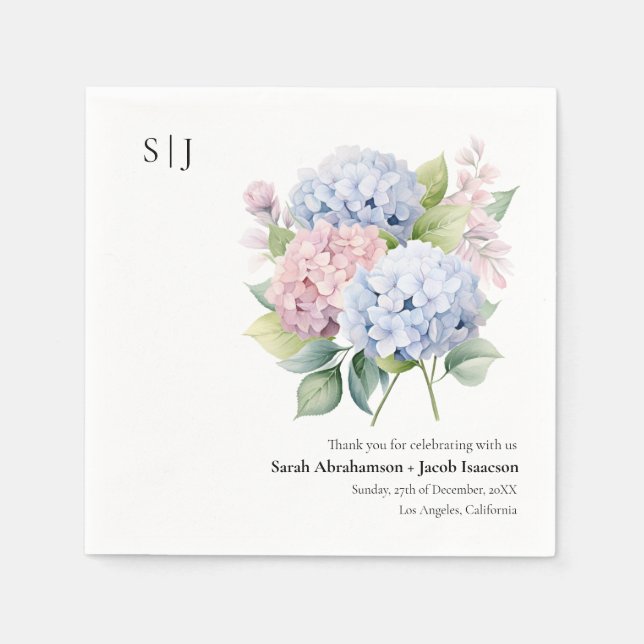 Servilleta De Papel Hydrangeas Elegant Wedding Napkins (Anverso)