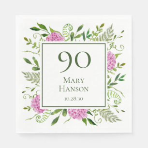Servilleta De Papel Hydrangeas rosadas para el 90 cumpleaños