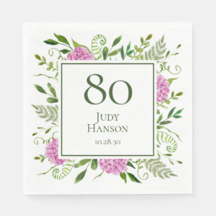 Servilleta De Papel Hydrangeas rosadas por el 80 cumpleaños