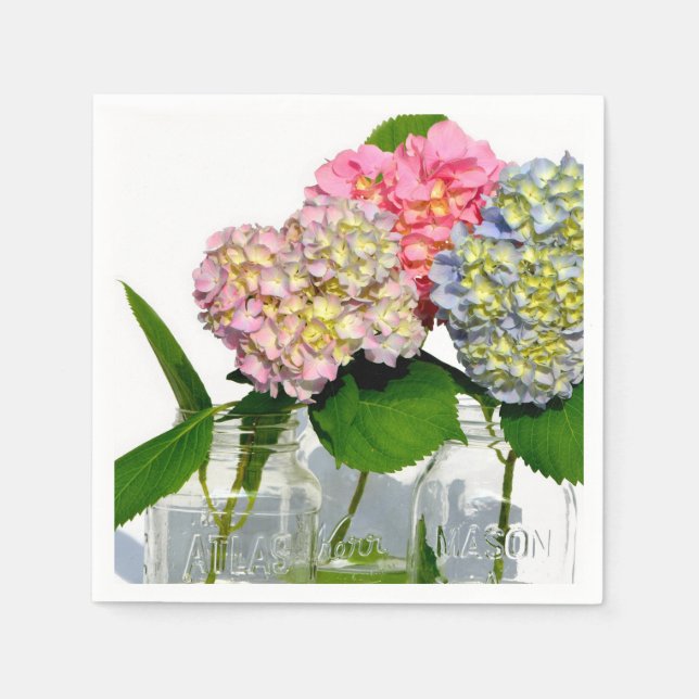 Servilleta De Papel Hydrangeas y Mason jar (Anverso)