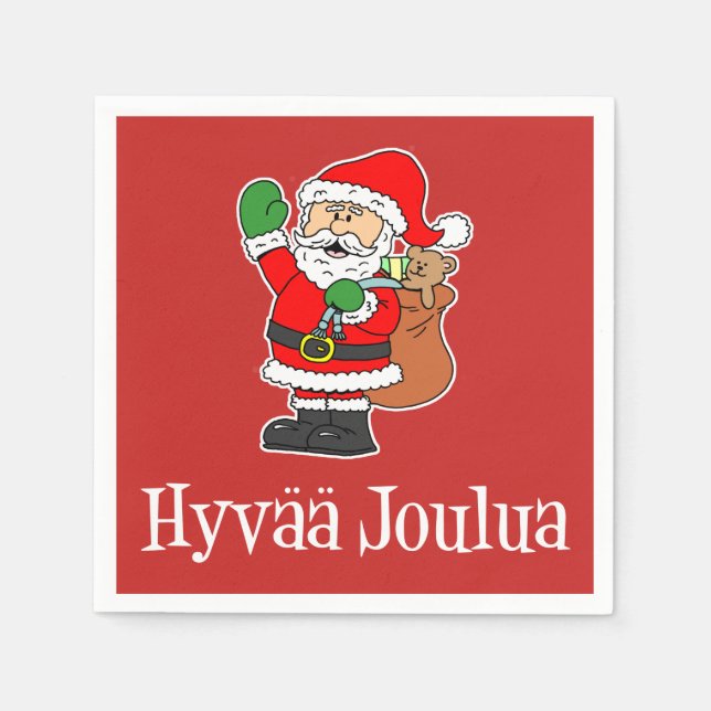 Servilleta De Papel Hyvaa Joulua Navidades finlandeses Santa (RED) (Anverso)