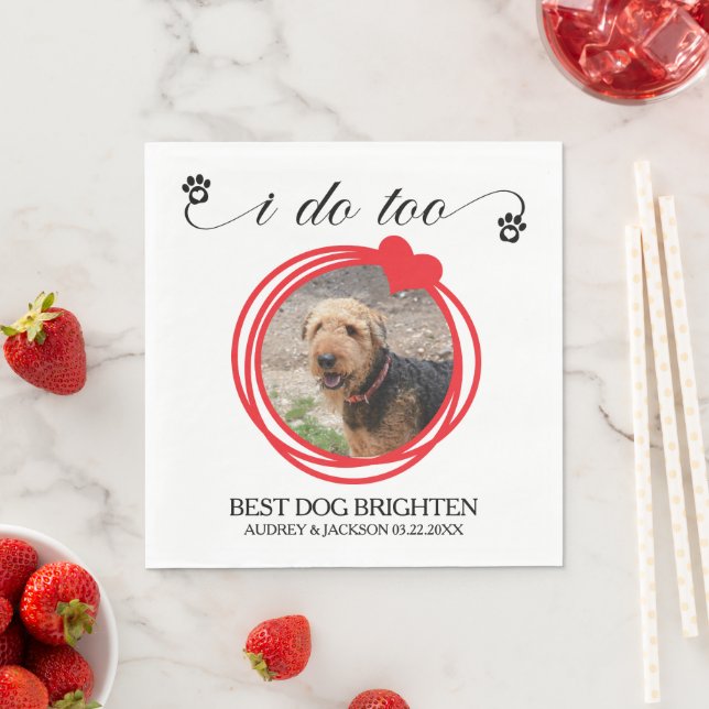 Servilleta De Papel I Do Too Red Heart Border Dog Photo Wedding (In situ)
