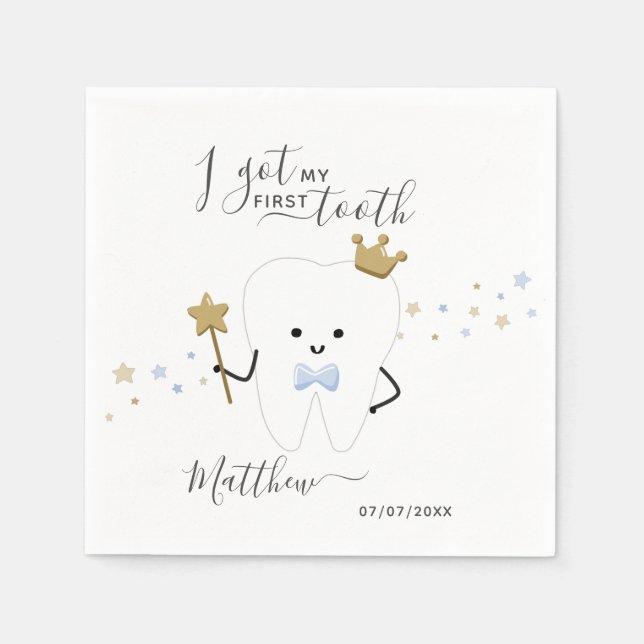 Servilleta De Papel I got my first tooth Baby Boy Teething Date Squar (Anverso)