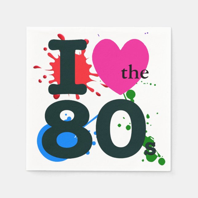 Servilleta De Papel I Heart the 80s Cocktail Napkin (Anverso)