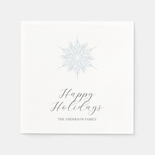 Servilleta De Papel Ice Blue Snowflake Happy Holidays (Anverso)