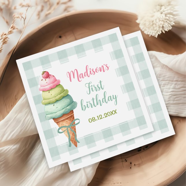 Servilleta De Papel Ice Cream Blue Bow Gingham Birthday Party (Subido por el creador)