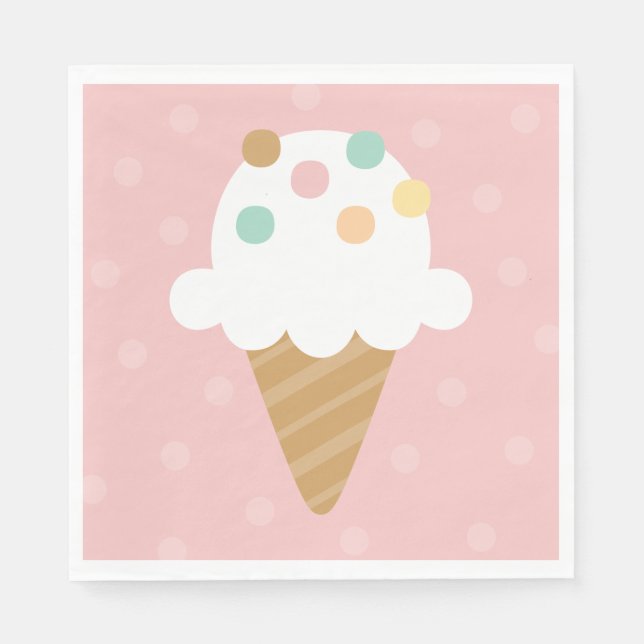 Servilleta De Papel Ice Cream Cone Pastel Birthday Party Napkins (Anverso)