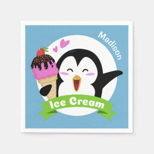 Servilleta De Papel Ice Cream Penguin nombre personalizado y toallas d