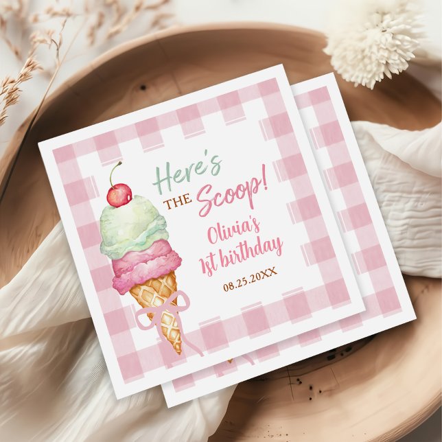 Servilleta De Papel Ice Cream Pink Bow Gingham Birthday Party (Subido por el creador)