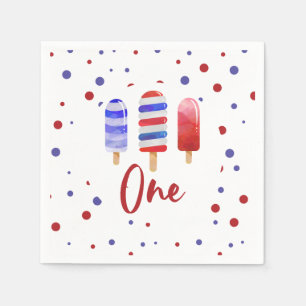 Servilleta De Papel Ice Pops One Red White Blue Primer Cumpleaños