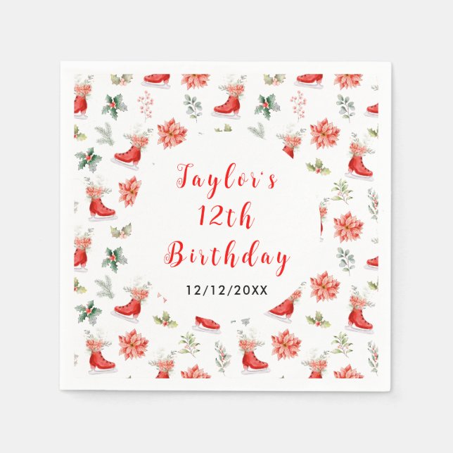 Servilleta De Papel Ice Skating Birthday Party Red (Anverso)