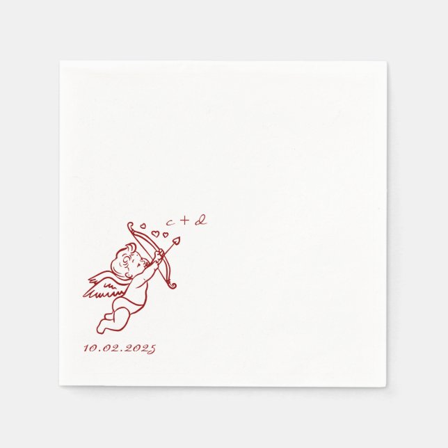Servilleta De Papel Icono de Cupido Dibujado a Mano Boda (Anverso)