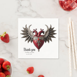 Servilleta De Papel Icono gótico romántico: corazón, rosa, cráneo.