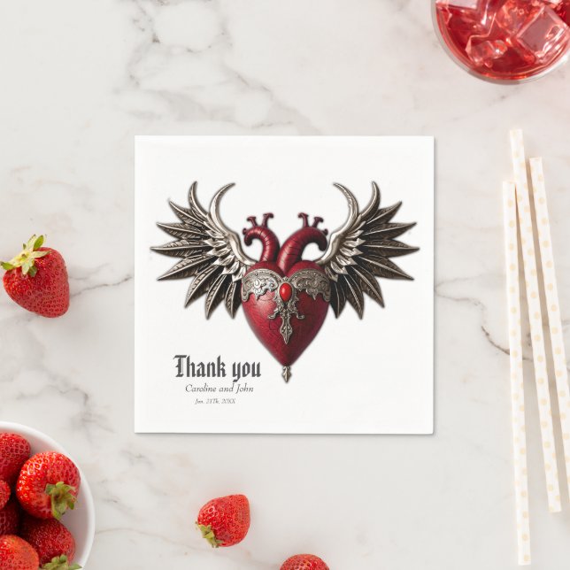 Servilleta De Papel Icono gótico romántico: corazón, rosa, cráneo. (In situ)