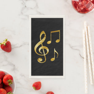 Servilleta De Papel Iconos de música, dorado sobre negro,