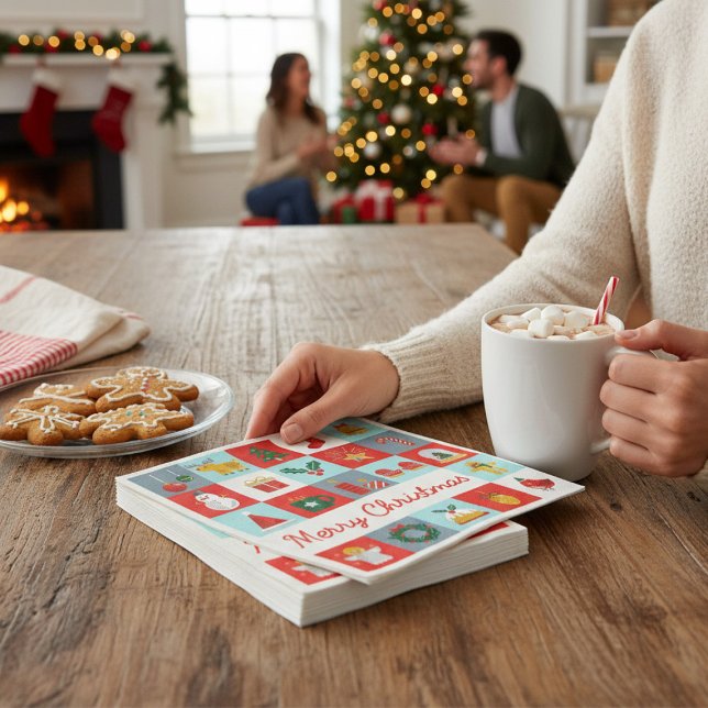 Servilleta De Papel Iconos de Navidades de invierno alegres y retro (Subido por el creador)