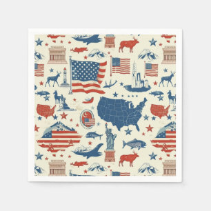 Servilleta De Papel Íconos patrióticos - Estatua de la Libertad, Bande