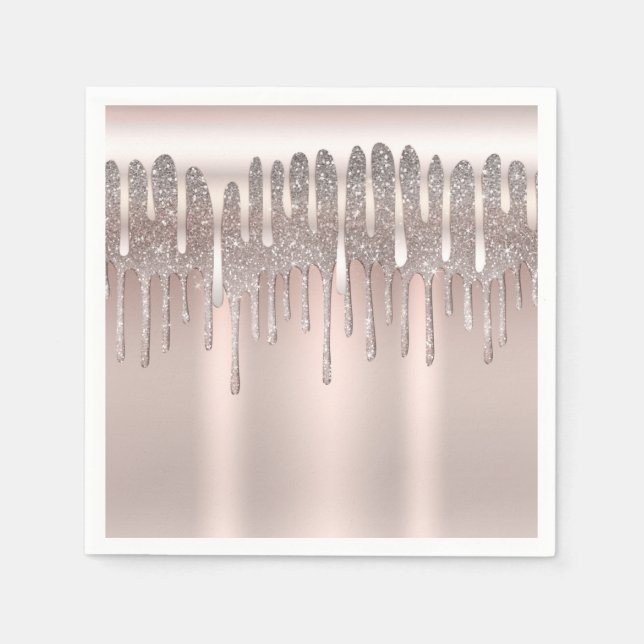 Servilleta De Papel Icy Rosa Rosa Dorado Purpurina de diamantes Drip D (Anverso)