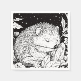 Servilleta De Papel Igel schläft im Laub unter dem Sternenhimmel