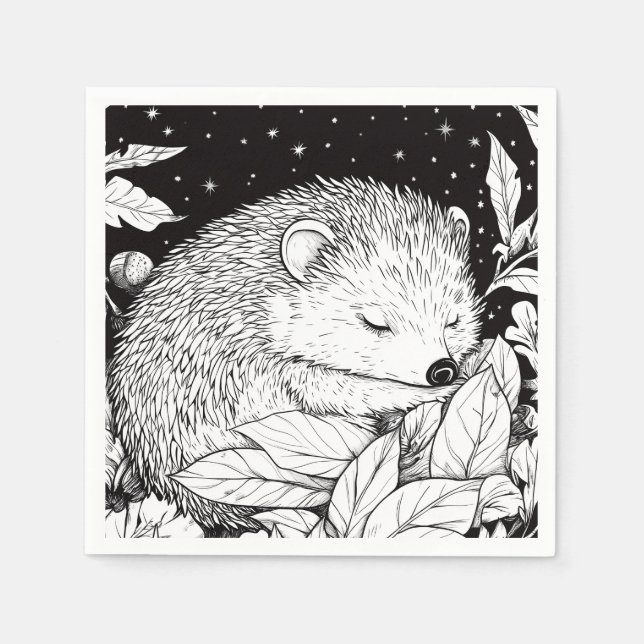 Servilleta De Papel Igel schläft im Laub unter dem Sternenhimmel (Anverso)