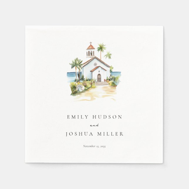 Servilleta De Papel Iglesia Católica Boda Tropical (Anverso)