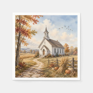 Servilleta De Papel Iglesia de campo de otoño Paisaje en acuarela