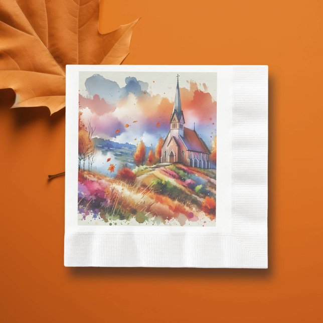 Servilleta De Papel Iglesia de las acuarelas en el día de otoño (Subido por el creador)