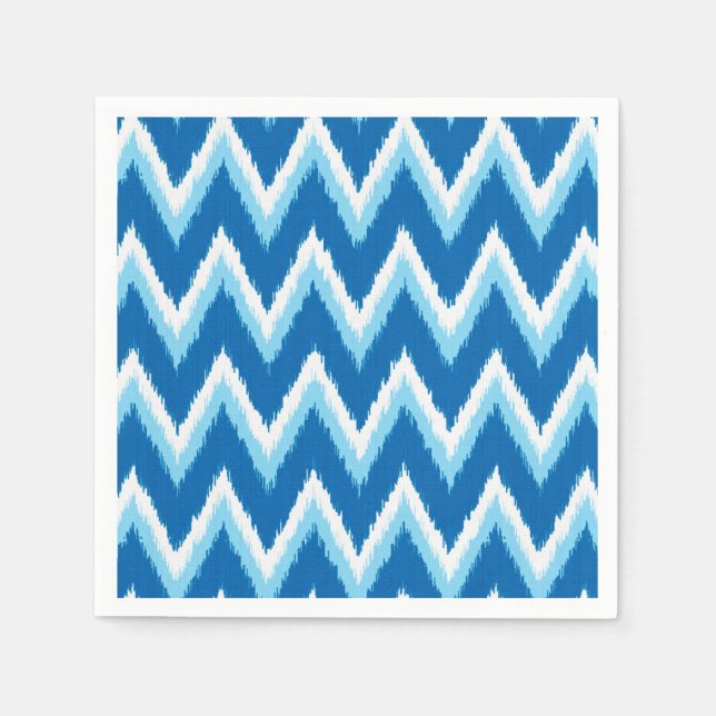 Servilleta De Papel Ikat Chevron Stripes - Cobalto, azul cielo y blanc (Anverso)