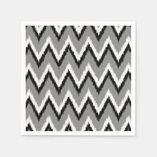 Servilleta De Papel Ikat Chevron Stripes - Gris / Gris, Negro y Blanco (Anverso)