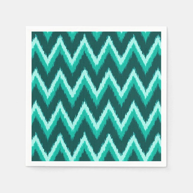 Servilleta De Papel Ikat Chevron Stripes - Turquesa, Verde azulada y A (Anverso)
