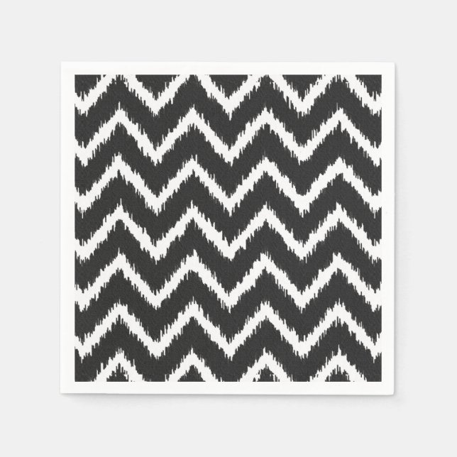 Servilleta De Papel Ikat Chevrons - Negro y blanco (Anverso)