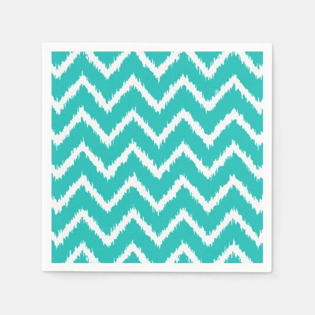 Servilleta De Papel Ikat Chevrons - Turquesa y blanco (Anverso)