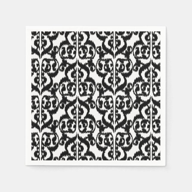 Servilleta De Papel Ikat Moorish Damask - blanco y negro (Anverso)