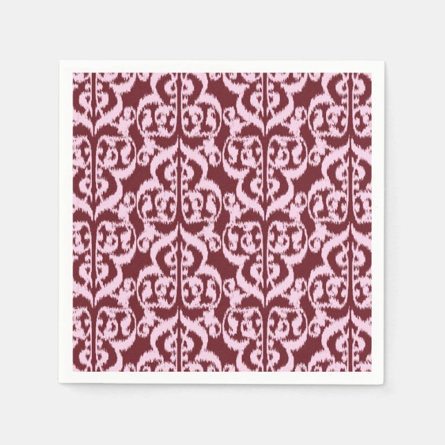 Servilleta De Papel Ikat Moorish Damask - Borgoña y rosa (Anverso)