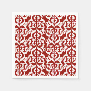 Servilleta De Papel Ikat Moorish Damask - rojo oscuro y blanco