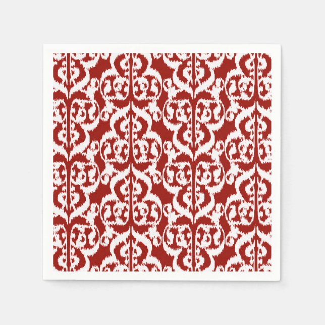 Servilleta De Papel Ikat Moorish Damask - rojo oscuro y blanco (Anverso)