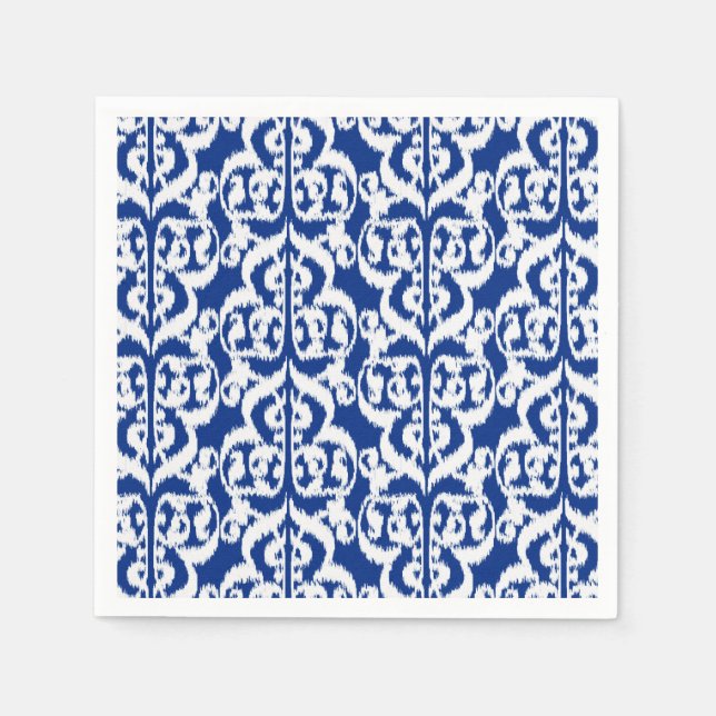 Servilleta De Papel Ikat Morish Damask - azul cobalto y blanco (Anverso)