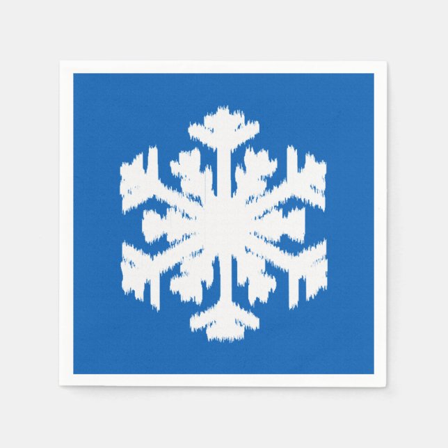 Servilleta De Papel Ikat Snowflake - Azul cobalto y blanco (Anverso)